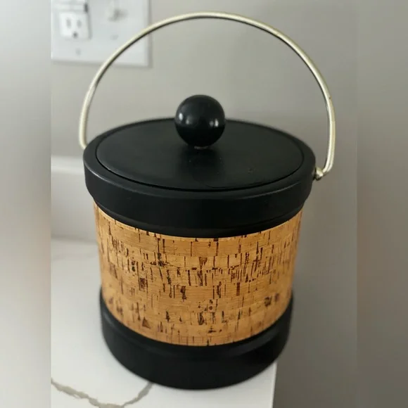 Vintage Cork and Faux Leather Ice Bucket MCM Ice Bucket, Barware, Barware Gifts - Picture 1 of 8
